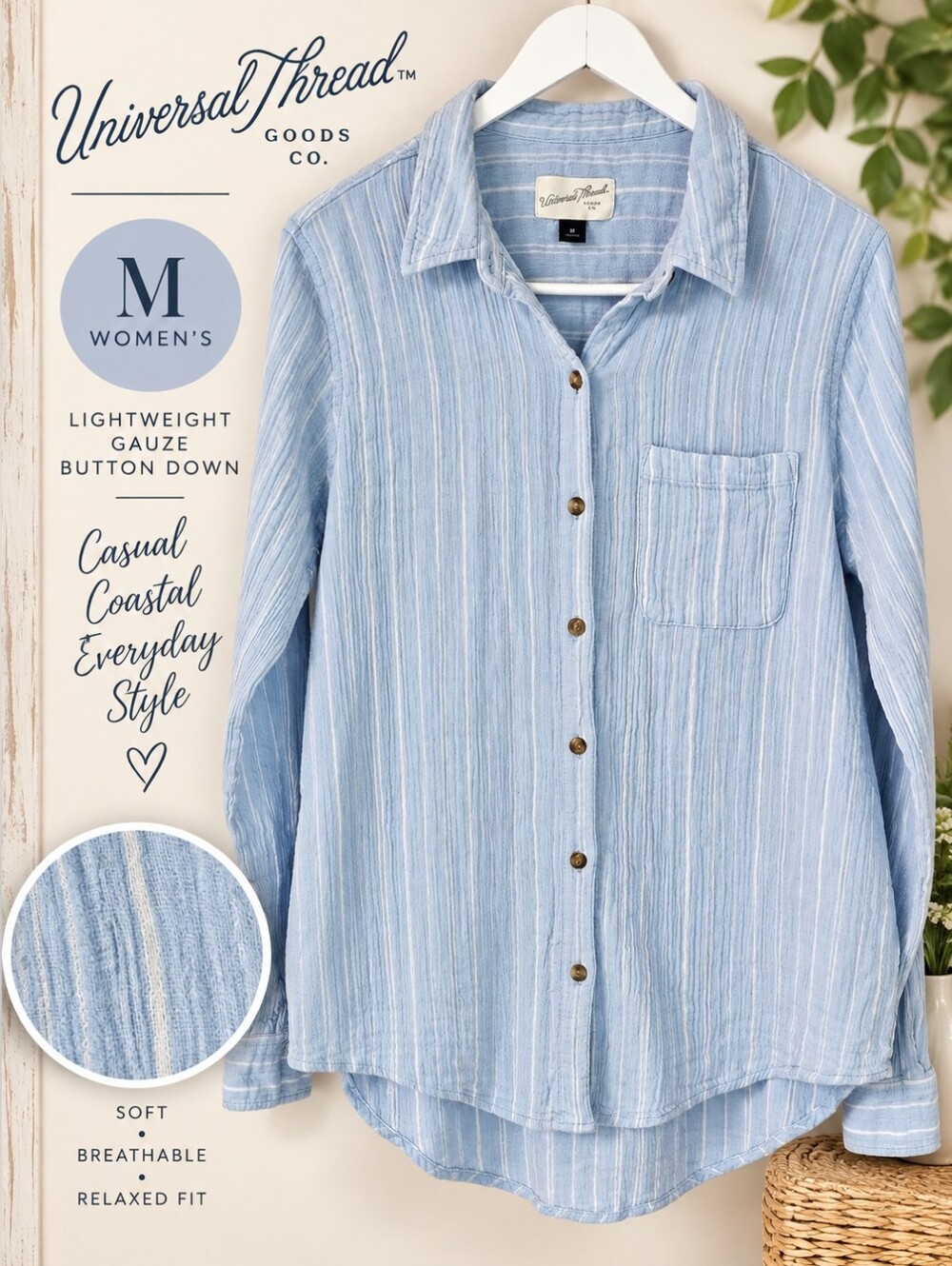 Universal Thread Light Blue & White Striped Button-Down Shirt
